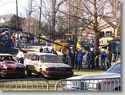 Setting up for the demolition derby.