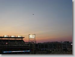 Washington Monument in the background at sunset.
