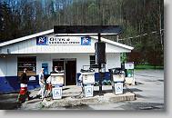 Old gas station and store in mountains.