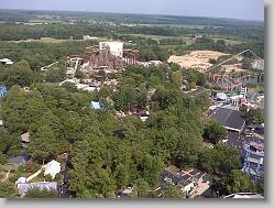 View of the park from the top of the Eiffel Tower at Kings Dominion.