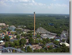 View of the park from the top of the Eiffel Tower at Kings Dominion.