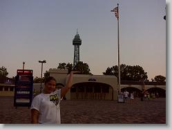 Ciara holding up the Eiffel Tower at Kings Dominion.