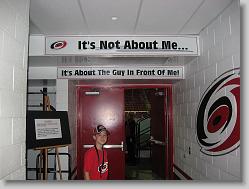Coming out of locker room to arena ice.