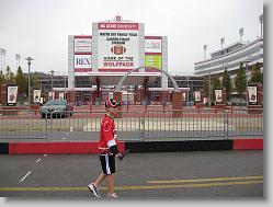 Joshua playing street hockey, prior to a game.