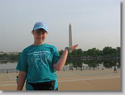 Ciara holding up the Washington Monument.