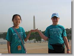 Eun-Ji and Ciara holding up the Washington Monument.