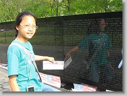 Eun-Ji getting her etching at the Vietnam Veterans Memorial.