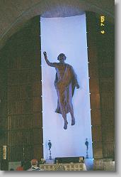 Wood carving of Jesus in church.