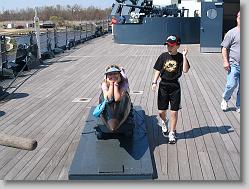 Ciara on a shell, doing her Slim Pickens impression.