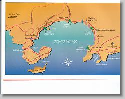 Map of Acapulco. We stayed on the beach at the bottom right (Playa Revolcadero).