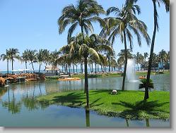 Across the lake at the resort.
