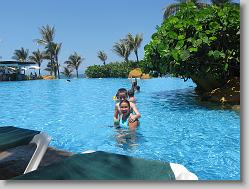 Joshua and Ciara in the pool