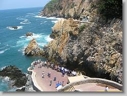 La Quebrada Cliff Diver viewing area.  Notice the shrines built into the cliffs at top.