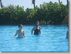 Aliza, Joshua and Ciara at the pool.