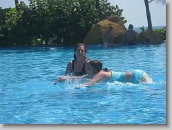 Aliza, Ciara and Joshua at the pool