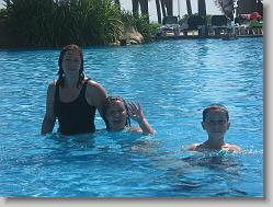 Aliza, Ciara and Joshua at the pool