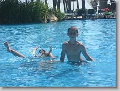 Aliza, Ciara and Joshua at the pool