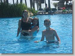 Aliza, Ciara and Joshua at the pool