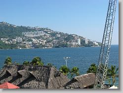 View from top of tube ride at the waterpark.  Looking across bay.