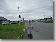 Joshua walking to the race track.